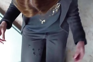 A skinny girl chained in handcuffs and with chains on his legs had two guys fucked hard in both holes at once in bdsm-style